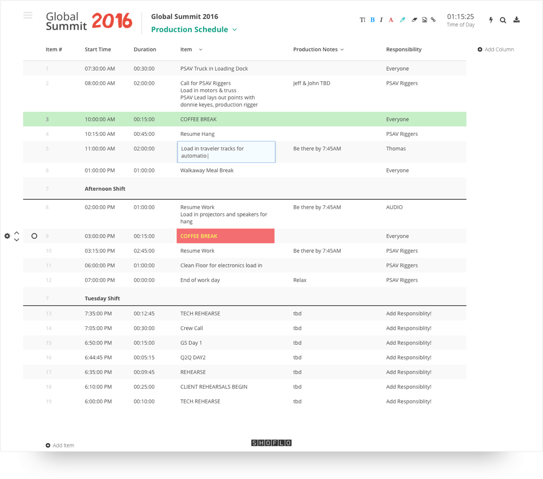 Shoflo uses an industry standard layout for all of our call sheet templates