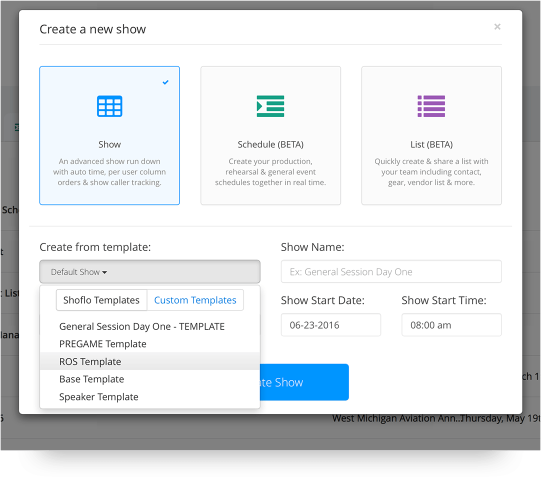 Shoflo Event Manager Templates