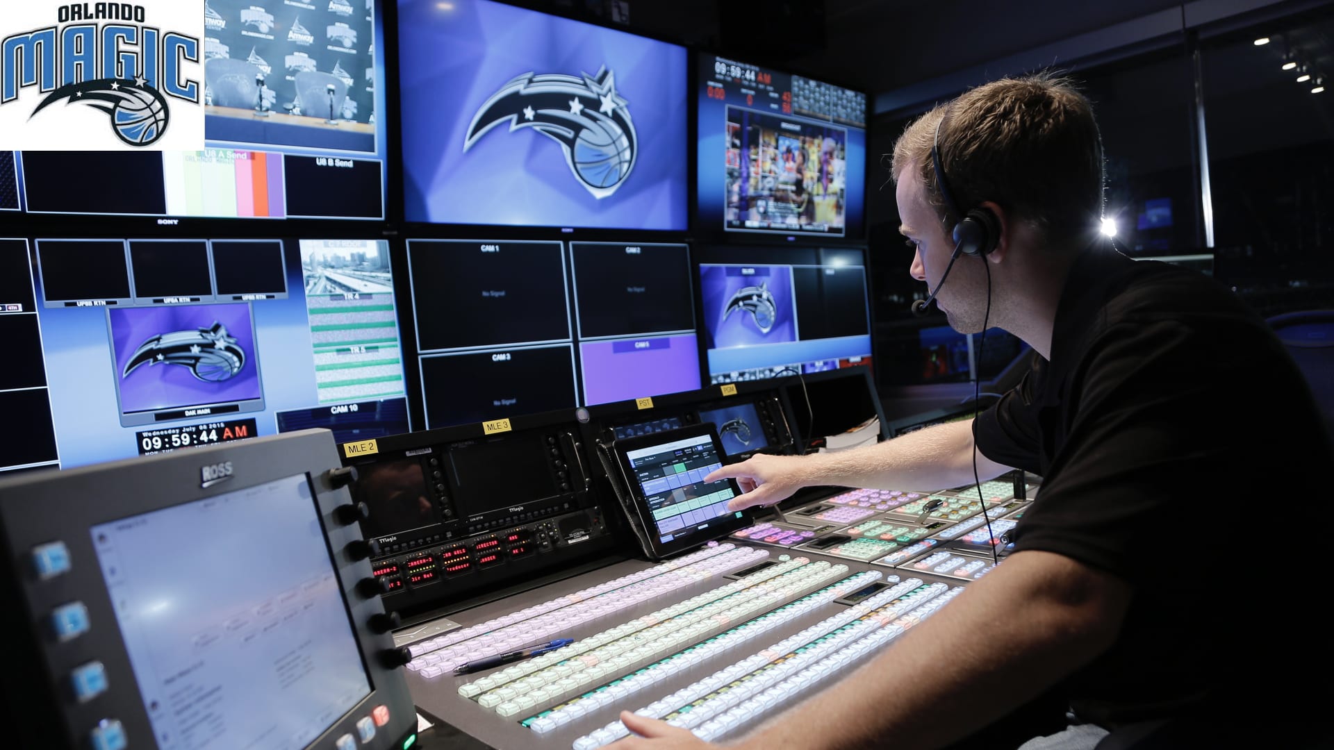 Orlando Magic production crew manning the control room