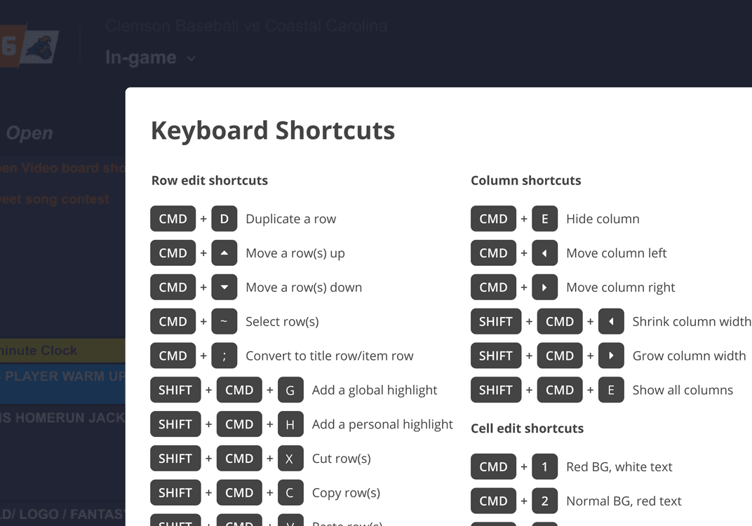 button shortcuts